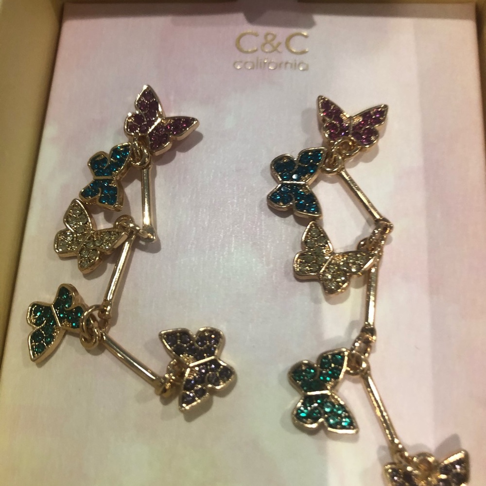 NIB C&C CALIFORNIA RHINESTONE BUTTERFLY EARRINGS - Picture 11 of 12